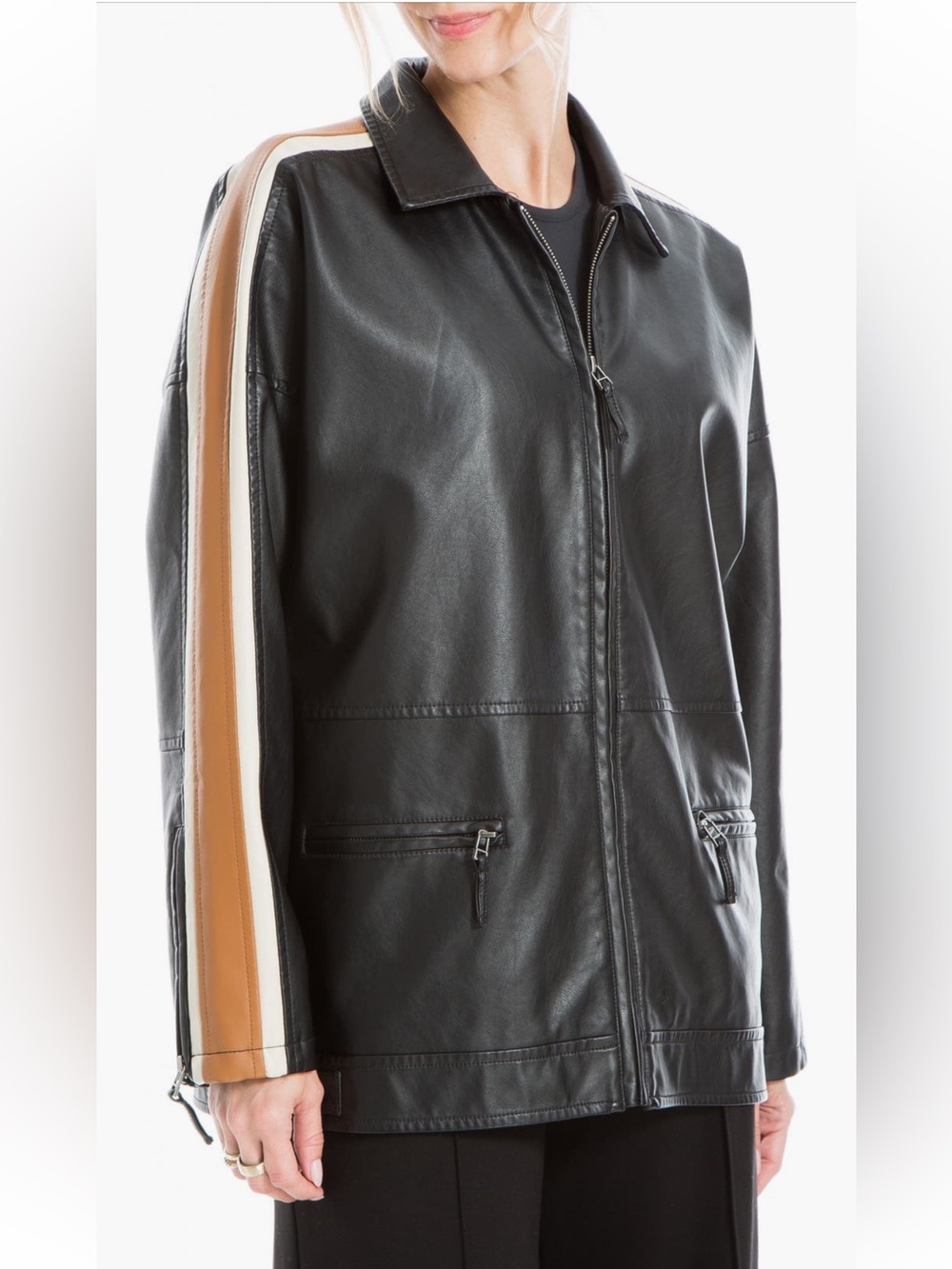 MAX STUDIO LONDON Racer Stripe Faux Leather Jacket